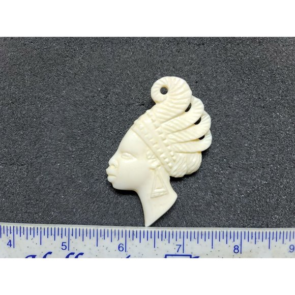 Unique Vintage Jewelry - Vintage Carved Stone African Native Tribal Woman Brooch Pin Rare